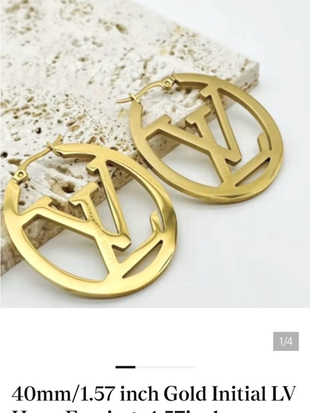 40mm/1.57 inch Gold Initial LV Hoop Earrings 1.57inch
